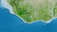 Satelitní snímek Sierry Leone a Libérie, ostrov Sherbro lze vidt v jeho levé...