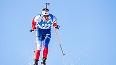 �eský biatlonista Michal Kr�má�  na trati sprintu v Soldier Hollow.