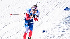 �eský biatlonista Michal Kr�má�  na trati sprintu v Soldier Hollow.