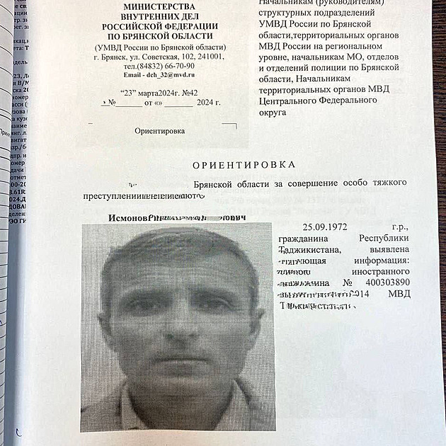 Masakr v Moskvě mají na svědomí Tádžikistánci napojení na Ukrajince, tvrdí Rusko