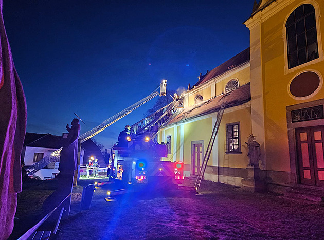 Hořící kostel na Třeboňsku hasilo devět cisteren, požár je pod kontrolou