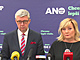 Karel Havlek a Alena Schillerov na tiskov konferenci stnov vldy ANO 28...
