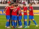 etí fotbalisté do jedenadvaceti let se radují z gólu proti Islandu v...