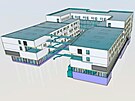 Nov� pavilon geriatrie v jihlavsk� nemocnici dle vizualizace. Parkovac� d�m na...