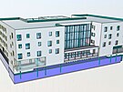Nov� pavilon geriatrie v jihlavsk� nemocnici dle vizualizace. Parkovac� d�m na...