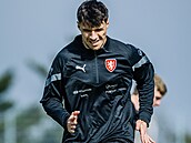 Adam Gabriel na trninku fotbalov reprezentace ped ppravnm duelem v Norsku.