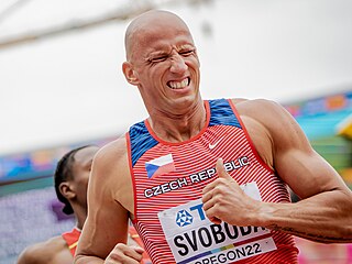 Petr Svoboda dokonil rozbh závodu na 110 metr pekáek na mistrovství svta...