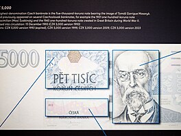 Pední strana ptitisícové bankovky s portrétem Tomáe Garrigua Masaryka, který...