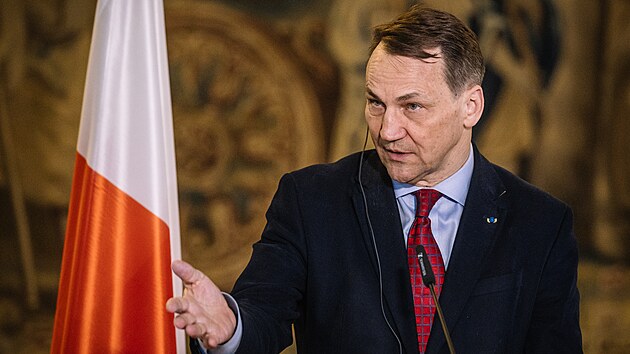Tiskov konference ministr zahrani Jana Lipavskho (Pirti) a polskho ministra zahrani Radoslawa Sikorskiho po spolenm jednn. (20. bezna 2024)