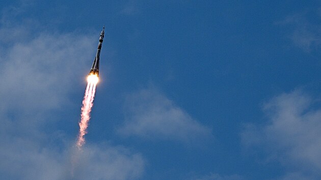 Start rusk rakety Sojuz MS-25 z kazachstnskho Bajkonuru (23. bezna 2024)