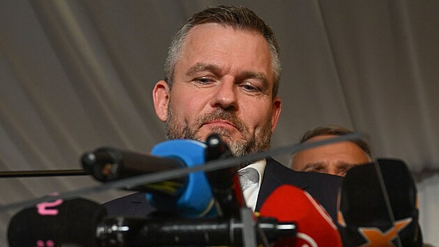 Pedseda slovenskho parlamentu Peter Pellegrini pi vyjden k vsledkm prvnho kola volby novho slovenskho prezidenta (23. bezna 2024)