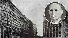 Fotografie Nerudovy ulice. Dm . 14, kde byl 7.2.1945 spáchán atentát, je...