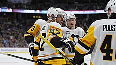 Hokejisté Pittsburghu se radují z gólu do sít soupe z Colorada.