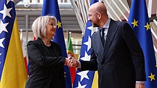 Pedseda Evropské rady Charles Michel a premiérka Bosny a Hercegoviny Borjana...