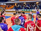 Oslava futsalist Helasu Brno po vítzném tvrtfinále nejvyí soute proti...