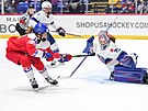 esk tonice Natlie Mlnkov zakonuje v zpase s USA na MS v Utice.