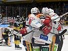 Gólová radost hokejist Pardubic ve tetím semifinále proti Litvínovu.