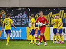 Branká Olomouce Tadeá Stoppen po inkasovaném gólu v utkání se Zlínem.