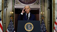 Joe Biden bhem proslovu v Bílém dom, který se týkal sníení náklad ve...