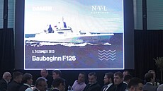 Slavnostní zahájení stavby fregaty tídy F126 nmeckého námonictva v lodnici...