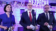Lídi trojice vládních stran ODS, KDU-SL a TOP 09 Petr Fiala, Marian Jureka a...