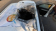 Vozidlo, ve kterém byli pi izraelském náletu zabiti zamstnanci World Central...
