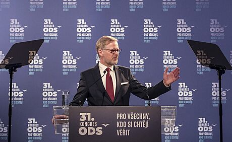 Pedseda ODS a premiér Petr Fiala na volebním kongresu ODS v Ostrav (13. dubna...