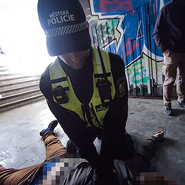 Stráníci v Plzni oivovali mue, který zkolaboval poté, co si vzal drogu...