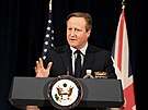Britský ministr zahranií David Cameron na tiskové konferenci (9. dubna 2024)