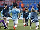 Fotbalisté Fiorentiny bhem rozcviení ped tvrtfinále Konferenní ligy v...