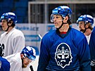 Rytí�i Kladno, trénink p�ed bará�í se Vsetínem. Jaromír Jágr.