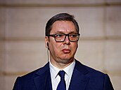 Srbský prezident Aleksandar Vui v Elysejském paláci (8. dubna 2024)