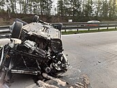 Na D1 u Vtrného Jeníkova havarovalo slovenské osobní auto. (14. dubna 2024)