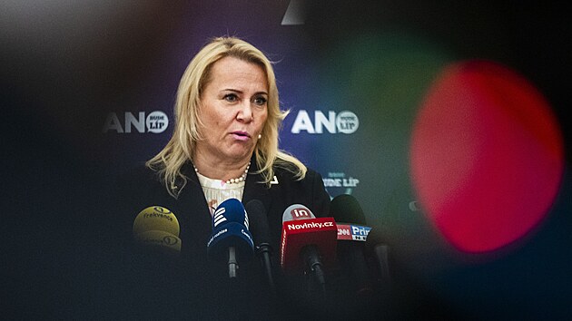 Tiskov konference hnut Ano k Migranmu paktu. Na snmku Klra Dostlov. (18. dubna 2024)