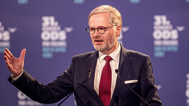 P�edseda ODS a premi�r Petr Fiala�hovo�� na volebn�m kongresu ODS v Ostrav� (13. dubna 2024)