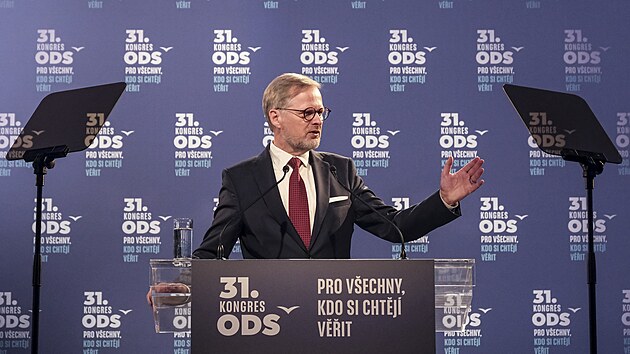 Pedseda ODS a premir Petr Fiala na volebnm kongresu ODS v Ostrav (13. dubna...