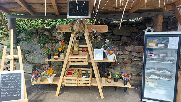 Žebřík s poličkami u domu zafungoval - lidé zeleninu či bylinné produkty kupovali. Později se Aneta Sobotková rozhodla postavit dřevěný krámek s nonstop prodejem.