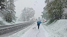 Sn�ení komplikovalo ve �tvrtek ráno dopravu na Lipensku. (18. dubna 2024)