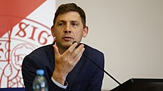 Lídr kandidátky SPD a Trikolory Petr Mach pi debat kandidátk pro volby do...