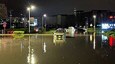 Zaplavené ulice po silných de�tích v Dubaji (17. dubna 2024)