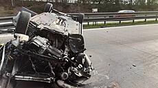 Na D1 u Vtrného Jeníkova havarovalo slovenské osobní auto. (14. dubna 2024)
