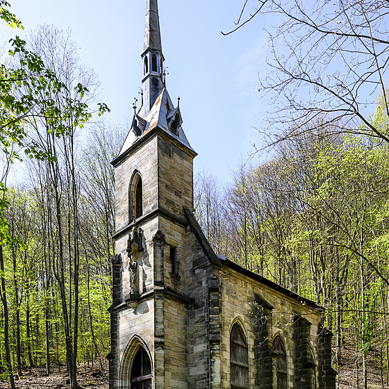 Státn­ podnik obnov­ u lesa ukrytou neogotickou kapli Panny Marie na Ústecku