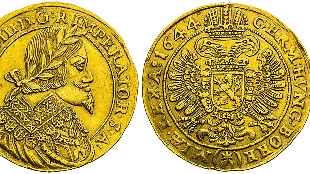 Dukát z roku 1644, na nm je vyobrazen Ferdinand III., byl vydraen za 110...