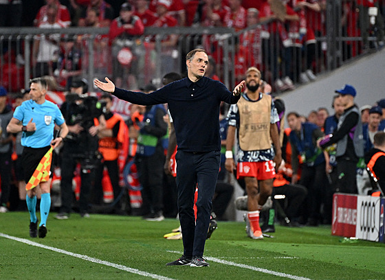 Trenér mnichovského Bayernu Thomas Tuchel bhem utkání s Realem Madrid.