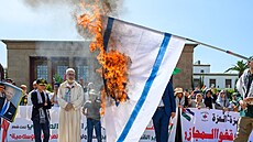 Protiizraelská demonstrace v marockém.Rabatu (5. dubna 2024)