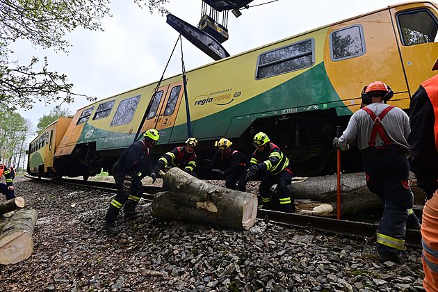 Vlak po nárazu do stromu vrátil na koleje jeřáb, zvedal 21tunový kolos