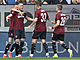 Sparantí fotbalisté se radují z gólu Jana Kuchty (druhý zleva) proti Slovácku.