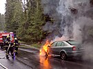 Plameny zashly motorovou st vozidla, pravdpodobnou pinou poru byla...