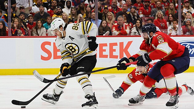 David Pastrk z Bostonu.se tla do zakonen marn ho sth Aaron Ekblad z Floridy.