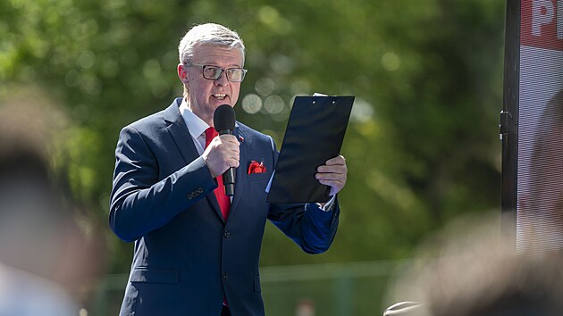Hnut ANO zahjilo ve Zln kampa do europarlamentu. Na snmku je Karel Havlek. (1. kvtna 2024)